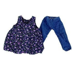 Casual Dress & Jeans Outfit for American Girl & 18" Dolls Blue Purple Flower #42